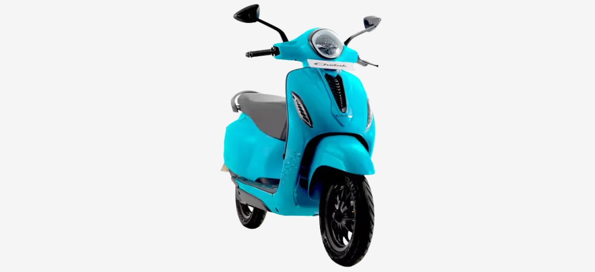 Bajaj Chetak electric scooter Azure Blue Colour - highilights electric blue