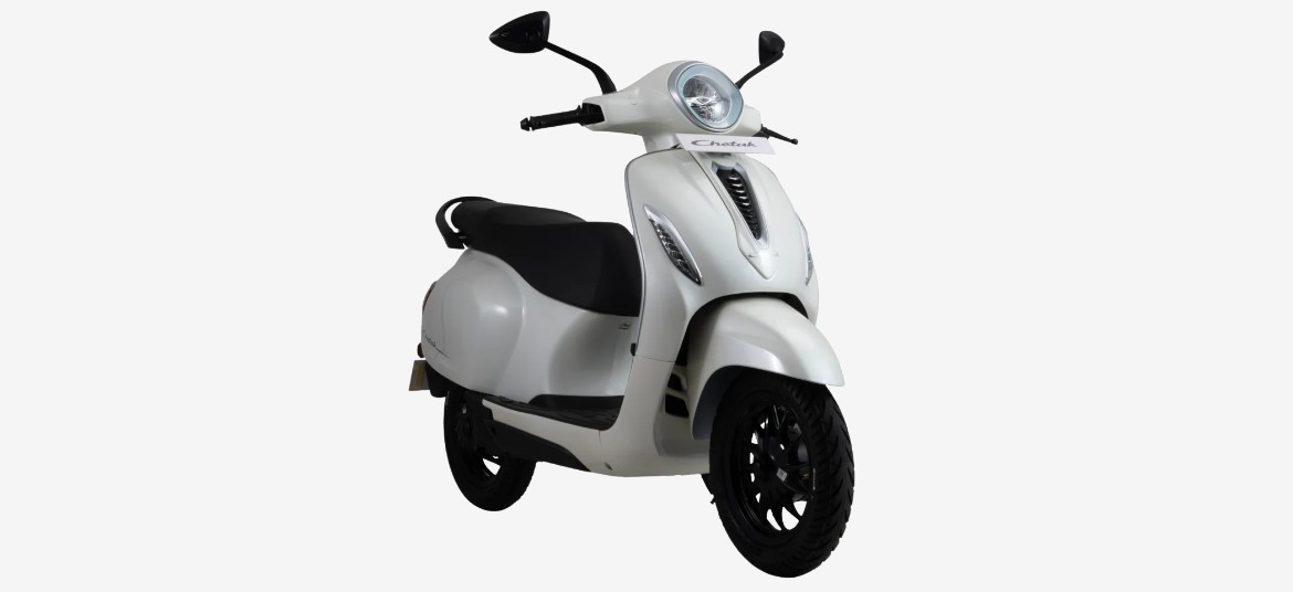 Bajaj Chetak electric scooter Cyber White front view - has its own aura