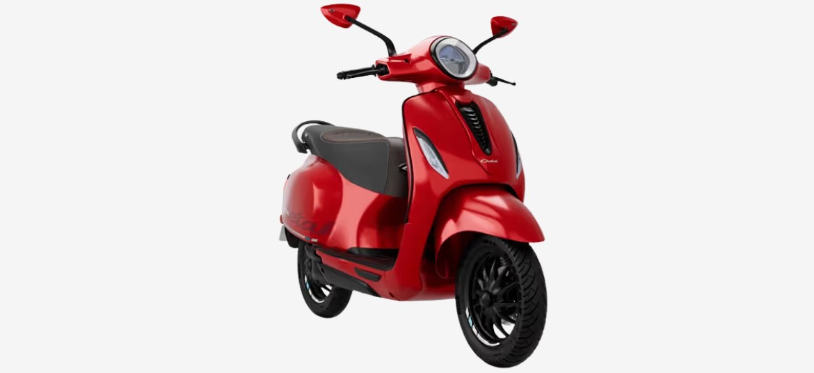 Bajaj Chetak electric scooter Scarlet Red Colour - looks attractive and a style statement