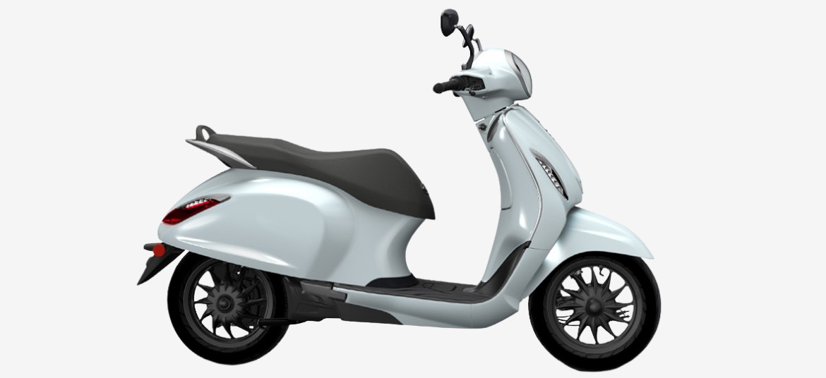 Bajaj Chetak electric scooter Cyber White side view