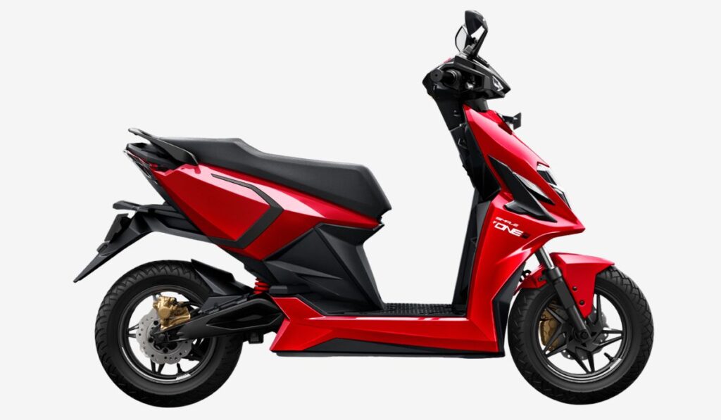 Simple One S electric scooter in Namma Red right side view with strong and classy build
