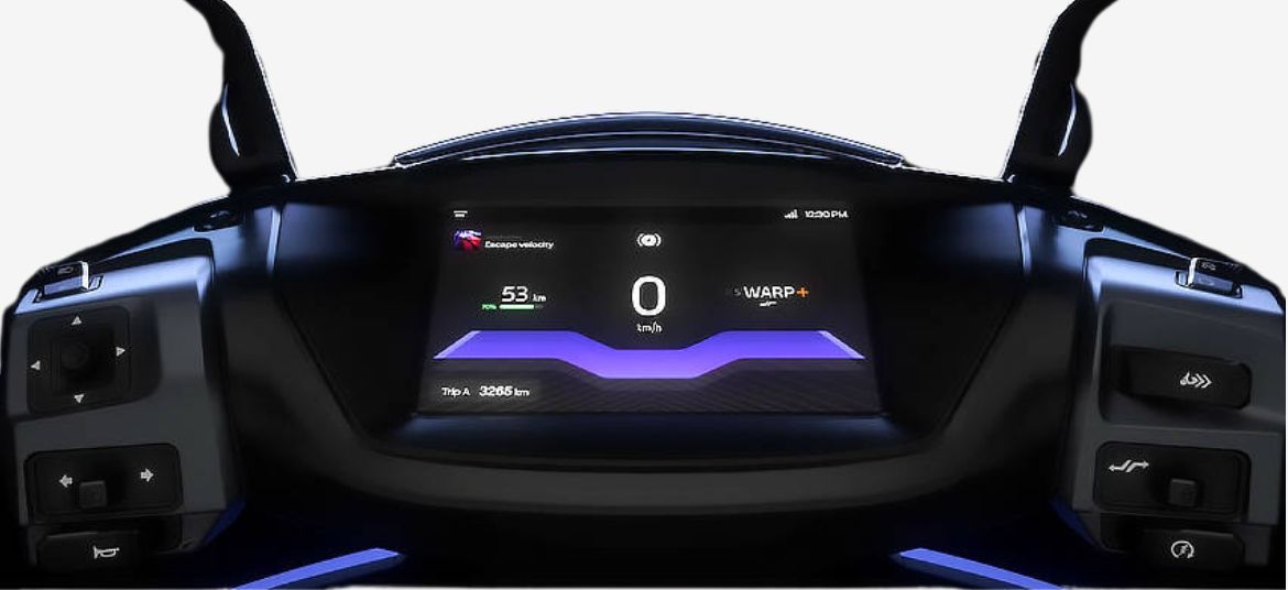 Ather 450 Apex digital dashboard showing speed and riding information