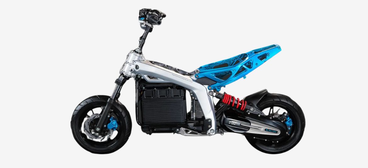 TVS X electric scooter exposed chassis and battery pack