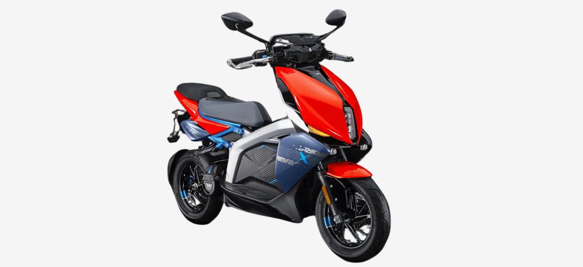 TVS X electric scooter side angle view