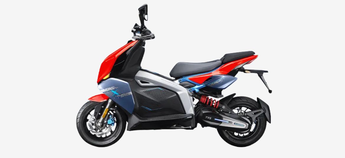 TVS X electric scooter side profile in dual-tone color