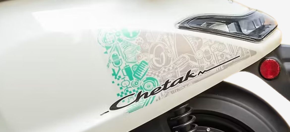Bajaj Chetak C2501 side panel branding with premium paint finish
