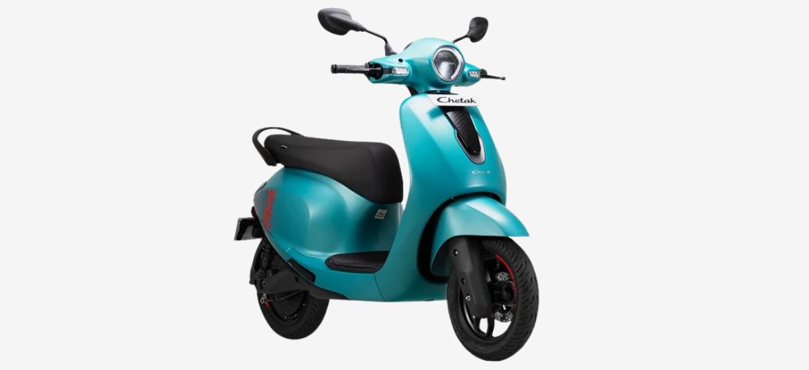 Bajaj Chetak C2501 electric scooter side profile in Ocean Teal colour