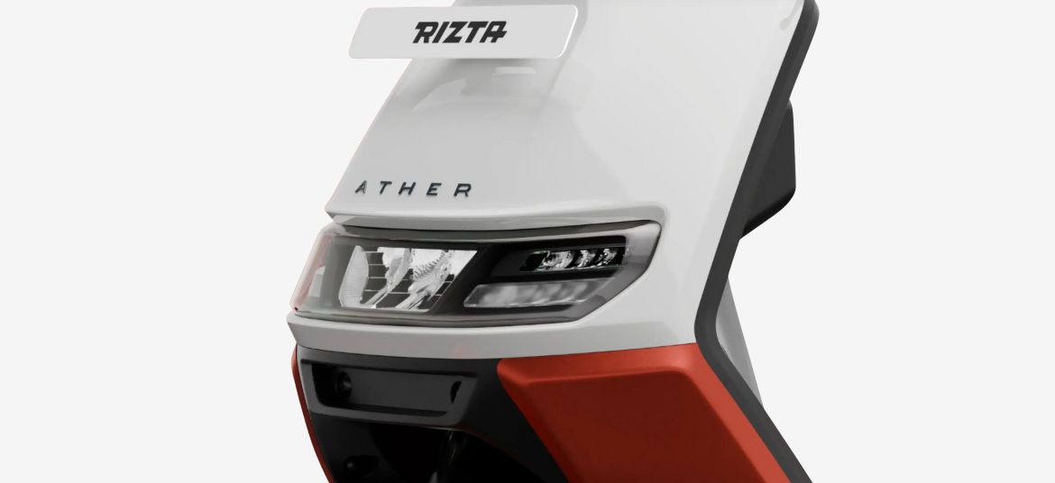 Ather Rizta Z front branding with Rizta headlights