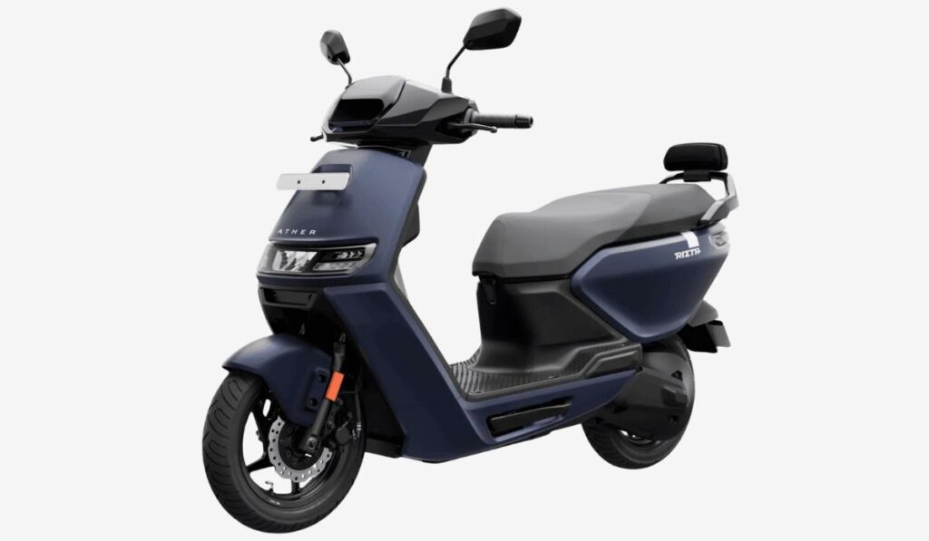 Ather Rizta S electric scooter Pangong Blue - Super Matte color front three quarter view