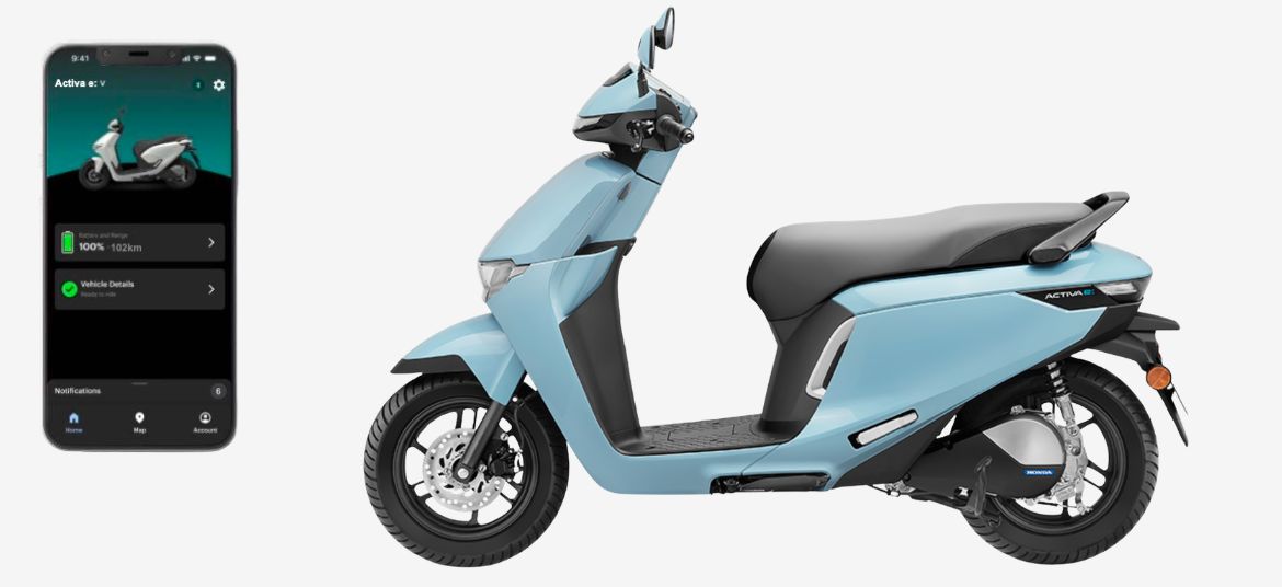 Honda Activa e RoadSync Duo electric scooter complete left side view showcasing ergonomic design
