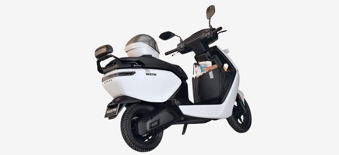 Ather Rizta S white electric scooter rear side view