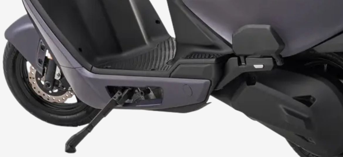 Ather Rizta S front footboard, side stand and pillion footrest detail