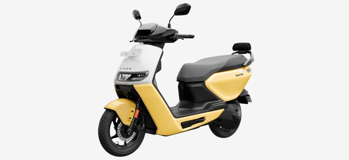 Ather Rizta Z electric scooter Alphonso Yellow Duo colour side view