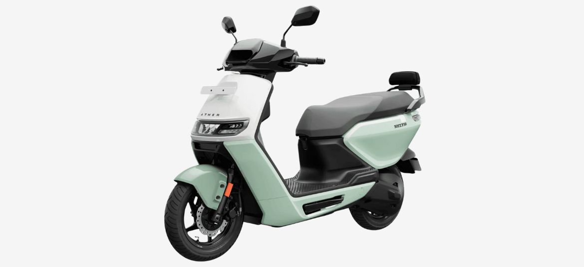 Ather Rizta Z electric scooter Cardamom Green Duo colour side view