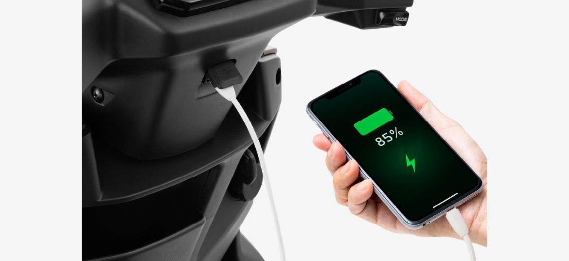 TVS Orbiter electric scooter mobile battery charging feature