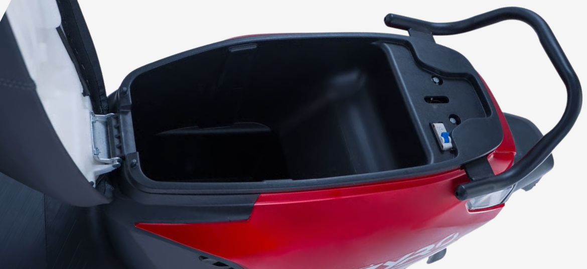 Lectrix ZYRO LA 60V under seat storage compartment with spacious boot space for helmet and essentials