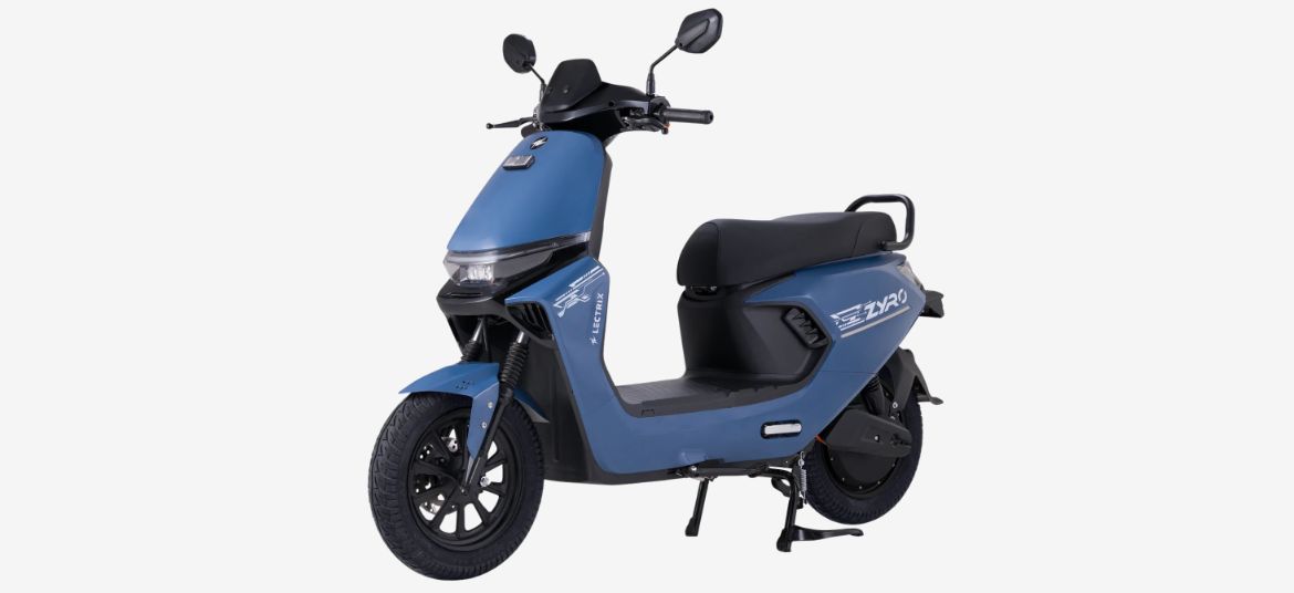 Lectrix ZYRO LA 60V blue electric scooter side profile with comfortable seating and urban commuter design