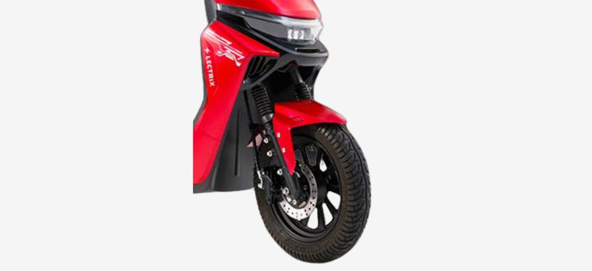 Lectrix ZYRO LA 48V red electric scooter front three quarter view with aerodynamic body styling