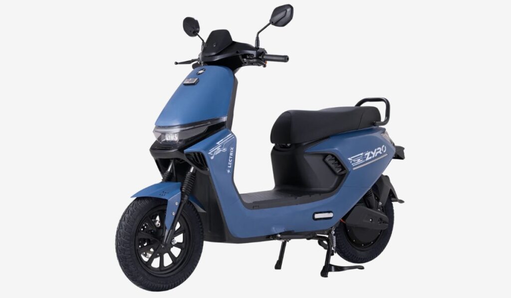Lectrix ZYRO blue electric scooter three quarter angle view for daily city commuting