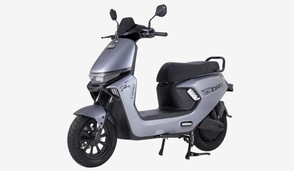Lectrix ZYRO LA 60V silver electric scooter three quarter angle view for daily city commuting