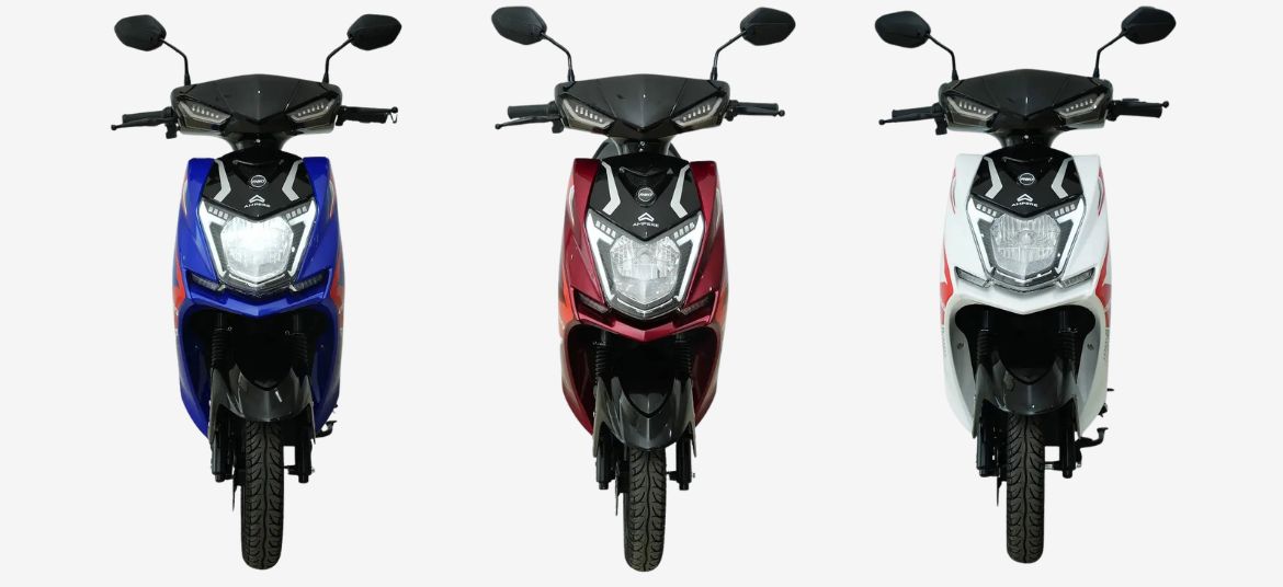 Ampere Reo 80 electric scooter available in red, blue, black and white colour options in India