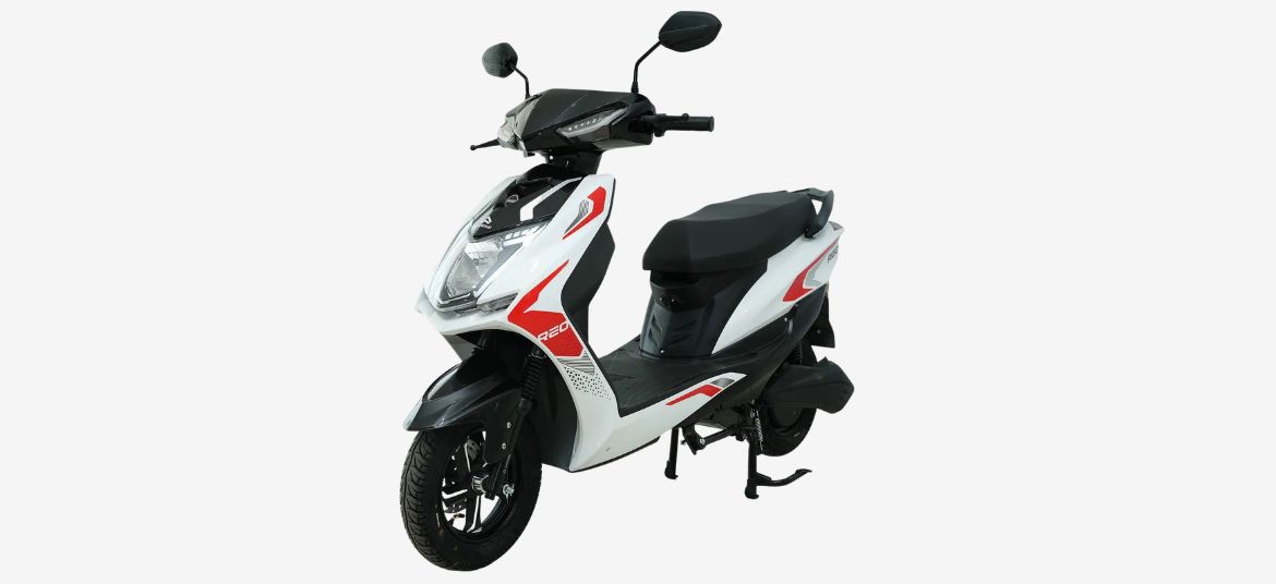 Ampere Reo 80 electric scooter in white colour – lightweight low speed electric scooter in India