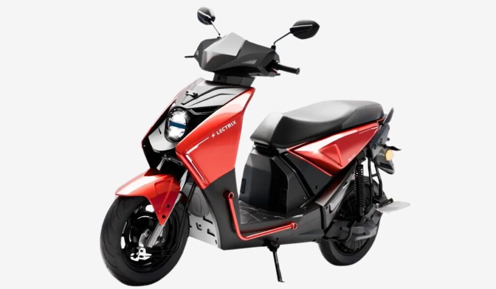 Lectrix NDuro 2.0 electric scooter front three quarter view with sporty body design and LED headlight