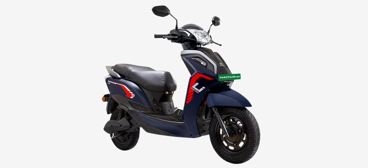Ampere Magnus Neo full front side view electric scooter India best budget EV scooter