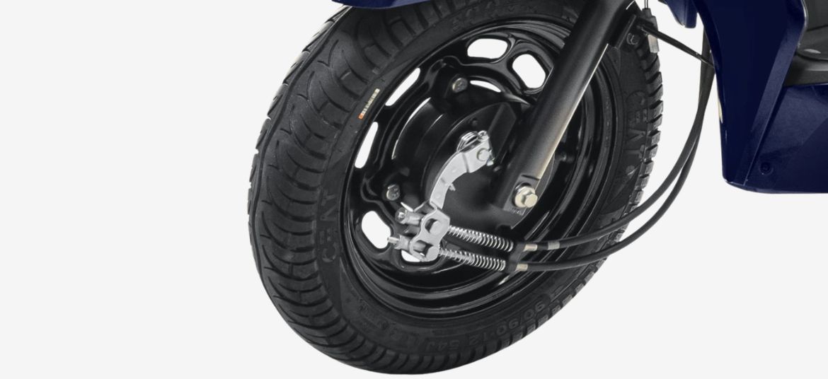 Ampere Magnus Neo front wheel drum brakes telescopic suspension electric scooter India ride comfort