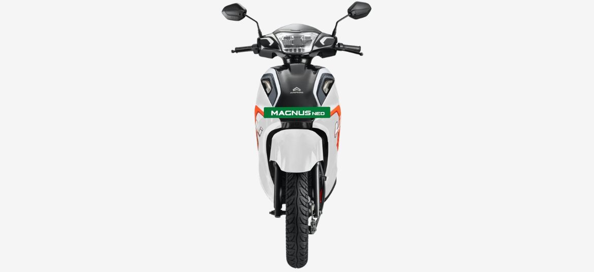 Ampere Magnus Neo glacial white front view electric scooter India LED headlight design