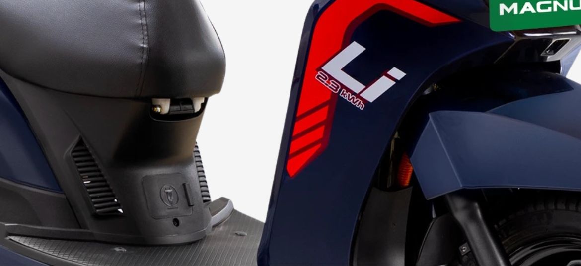 Ampere Magnus Neo seat hinge mechanism under seat access electric scooter India storage usability