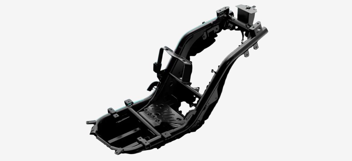 Ampere Nexus ST electric scooter chassis frame design showing strong structure and build specifications