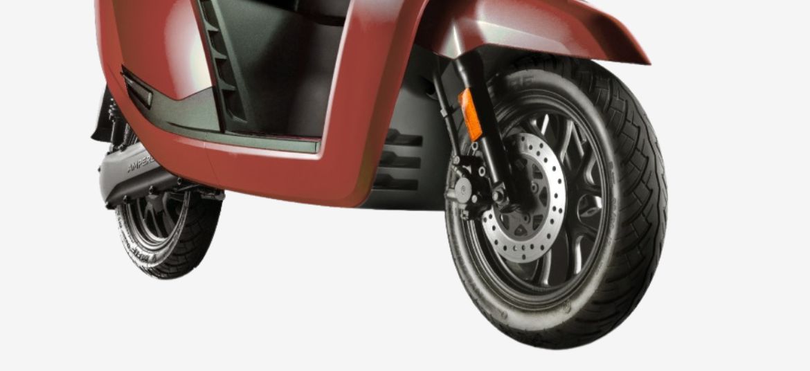 Ampere Nexus ST front disc brake and suspension setup improving safety performance and ride comfort