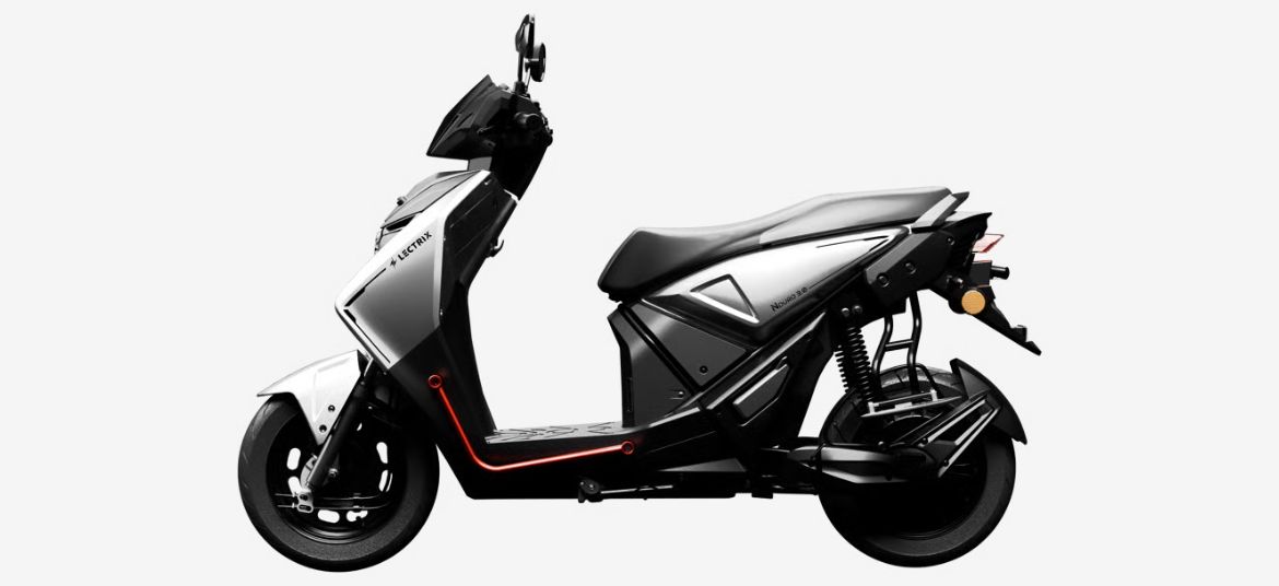 Lectrix NDuro 2.0 electric scooter in Nova White colour profile view showing sharp design, electric drivetrain and comfortable riding posture