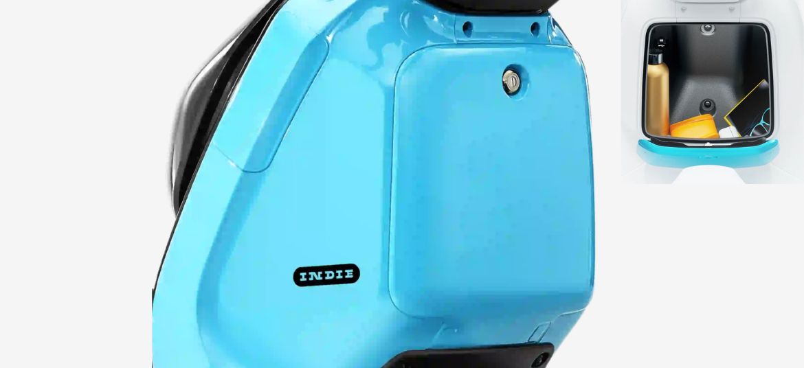 River Indie electric scooter front glove box storage compartment