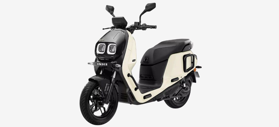 River Indie electric scooter Winter White colour front side view India